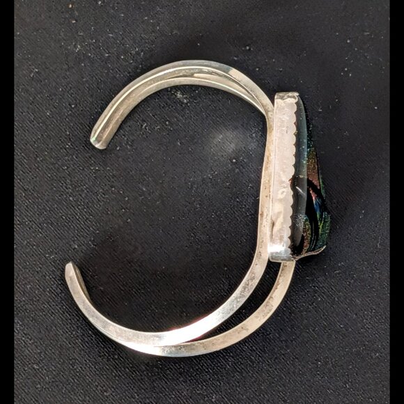 Very Large MODERN ART Rainbow Dichroic Glass 925 Sterling Silver Bracelet - Picture 5 of 6
